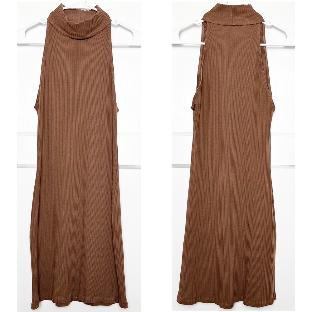 REFORMATION 90s Organic Cotton Ribbed Knit‎ Sleeveless Mockneck Bodycon Dress XL - Picture 3 of 4